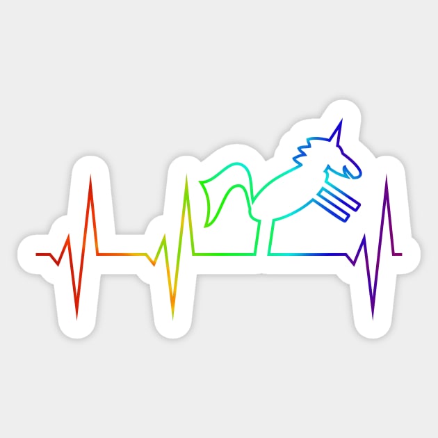 Unicorn heartbeat curve in rainbow colors Sticker by FancyTeeDesigns